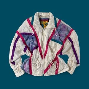 Women's Retro 80s / 90s Ski Jacket nylon windbreaker Purple and Pink